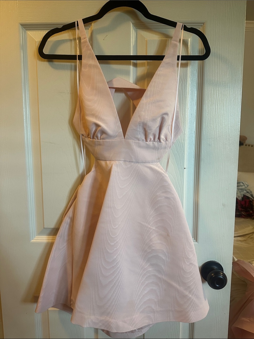 LoveShackFancy Pale Pink V-Neck A-Line Mini Dress